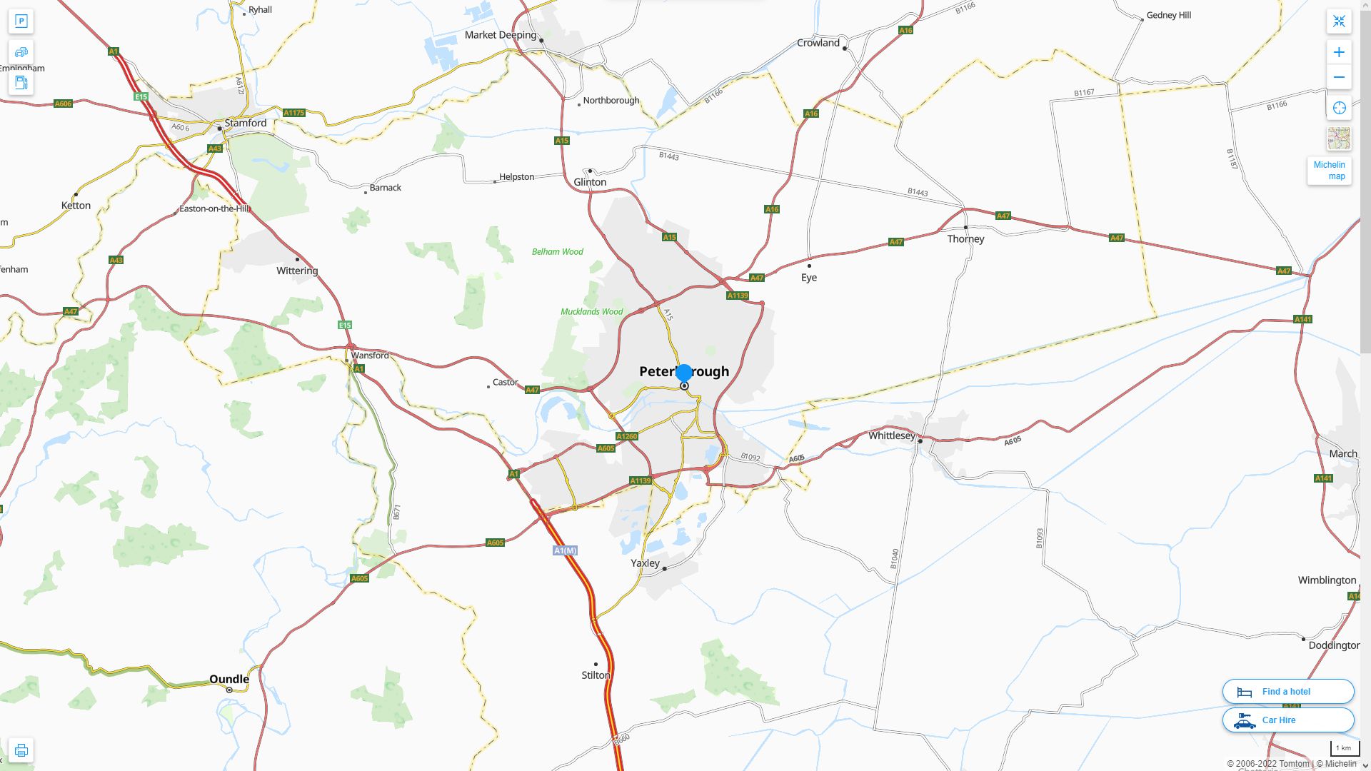 Peterborough Royaume Uni Autoroute et carte routiere